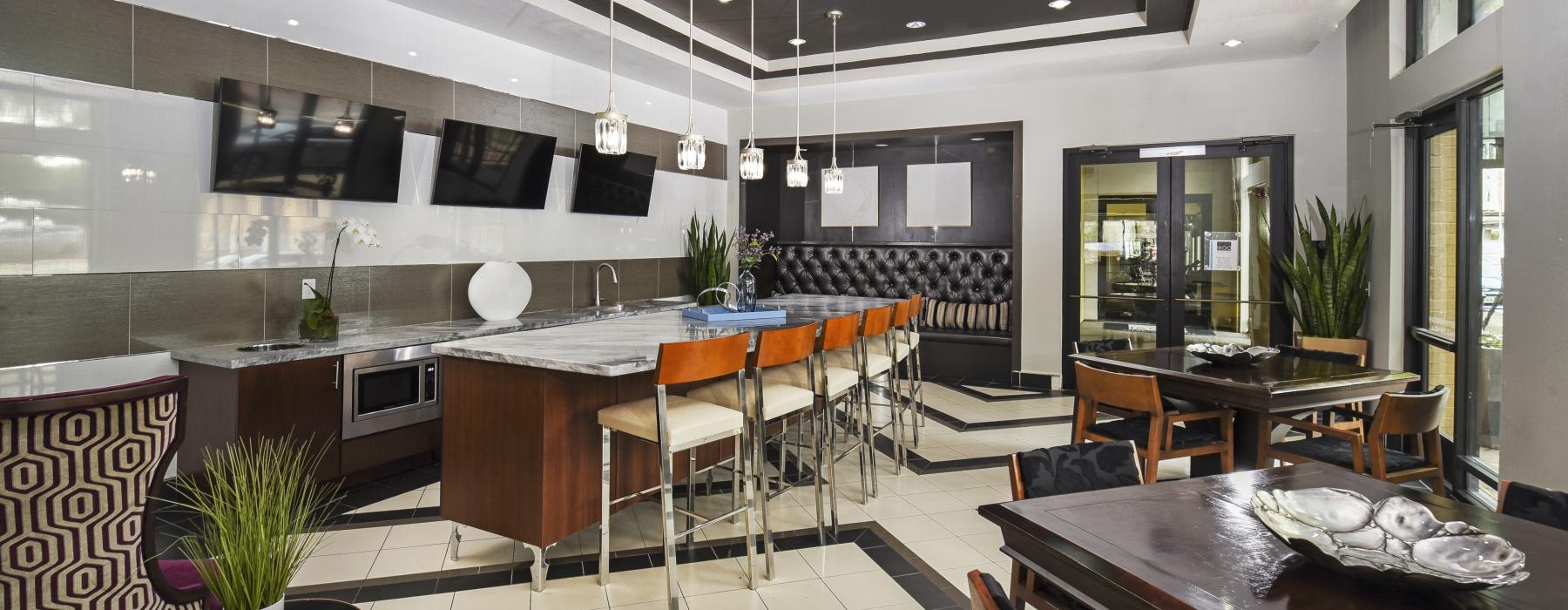 a room with tables and chairs