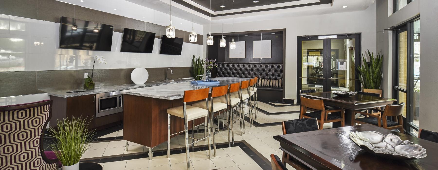 a room with tables and chairs